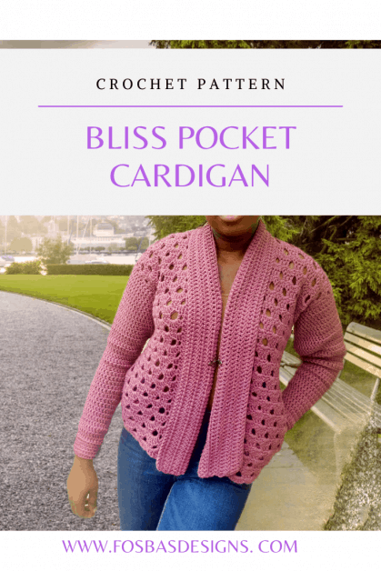Crochet Pocket Cardigan Pattern, a size inclusive design with an easy to follow pattern. Has stitch tutorials with Video.