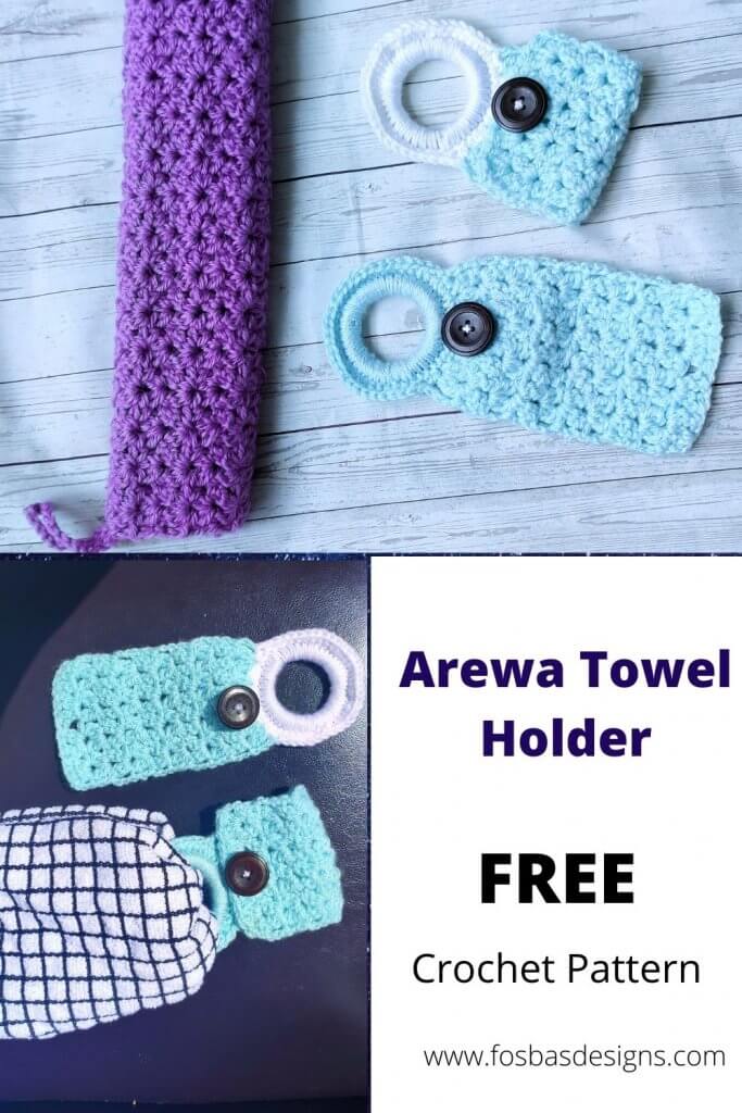 Free Crochet Towel Holder Pattern. This easy to follow crochet pattern would beautify your Kitchen. Has a written and Video Tutorial and works up within minutes.