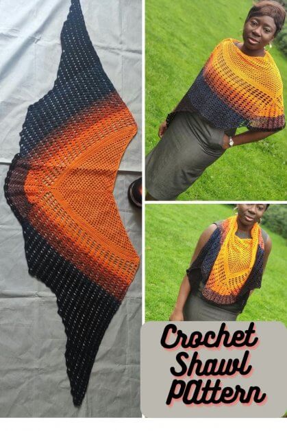 Easy Crochet Shawl Pattern with beautiful and delicate shape making it easy to style in different ways
