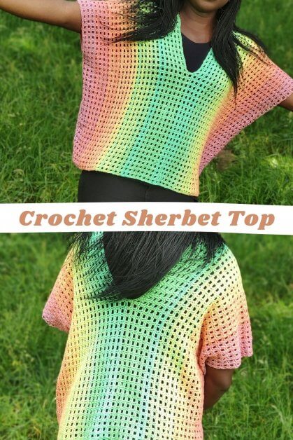 sherbet crochet V neck top