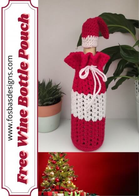 Easy Crochet Wine Bottle Pouch pattern. 