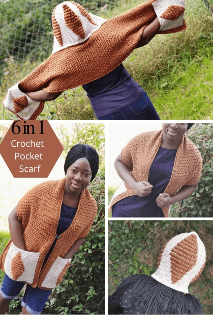 Crochet hooded scarf pattern