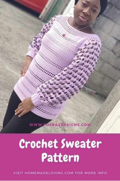 Crochet sweater with arcade stitch