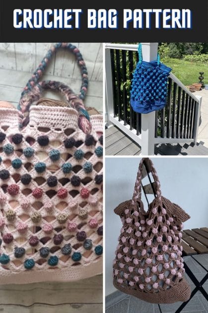 Crochet beach bag made with arcade stitch