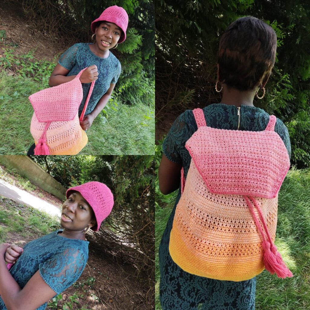 Crochet backpack with Bucket hat