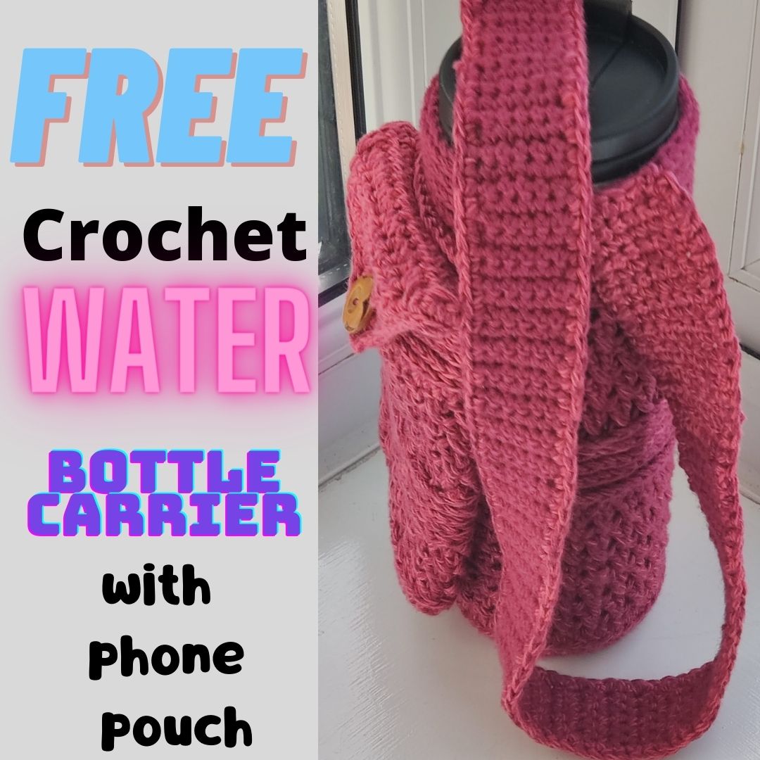 Roo crochet water bottle holder with phone pouch