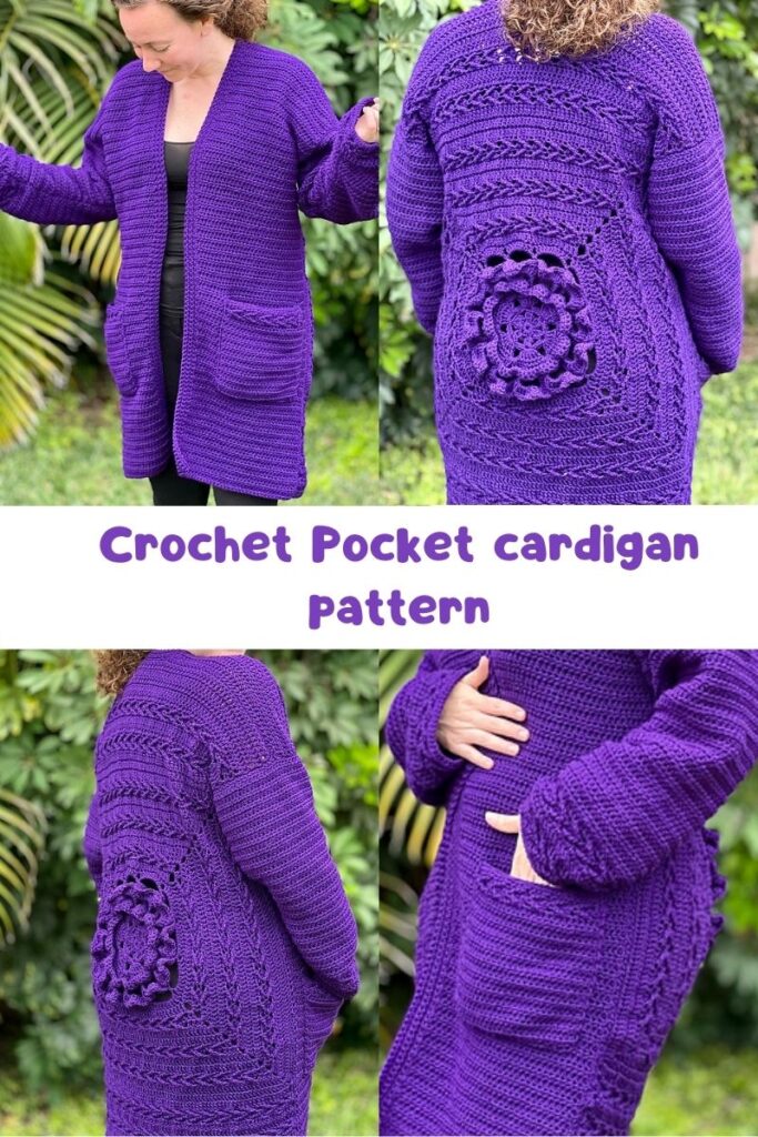 Easy crochet pocket cardigan pattern - Fosbas Designs