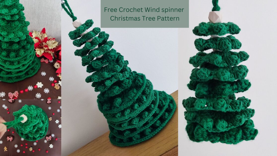 Wind spinner crochet Christmas tree free pattern Fosbas Designs