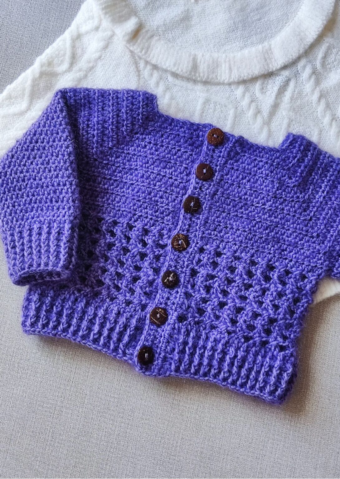 Easy baby crochet cardigan for beginners - Fosbas Designs