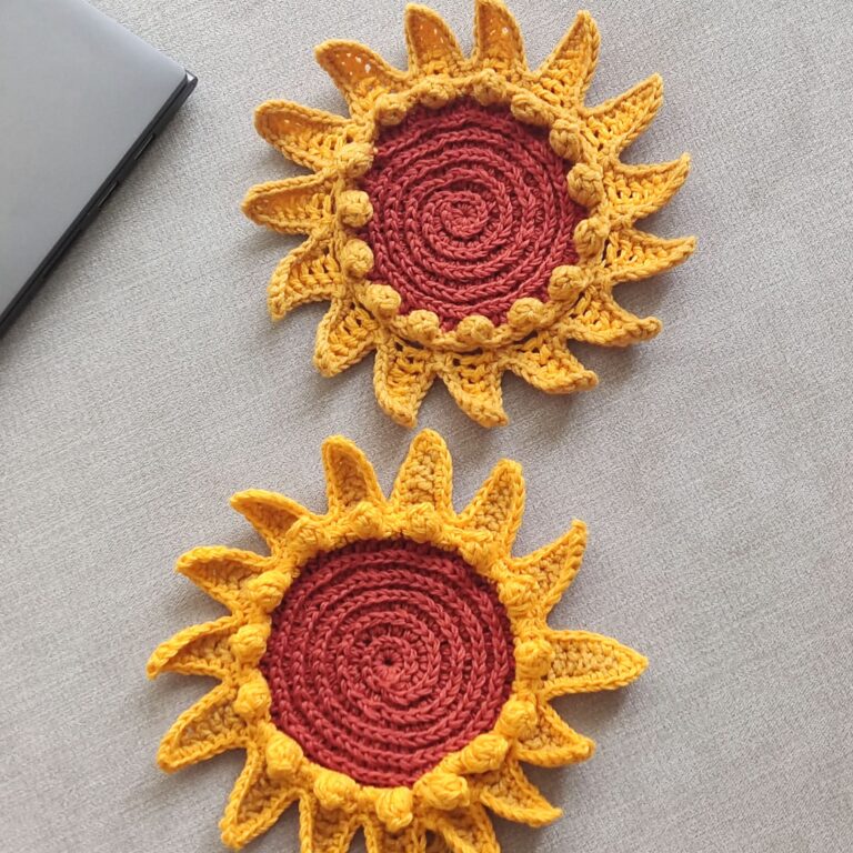 Crochet Sunflower Coaster – Free Pattern