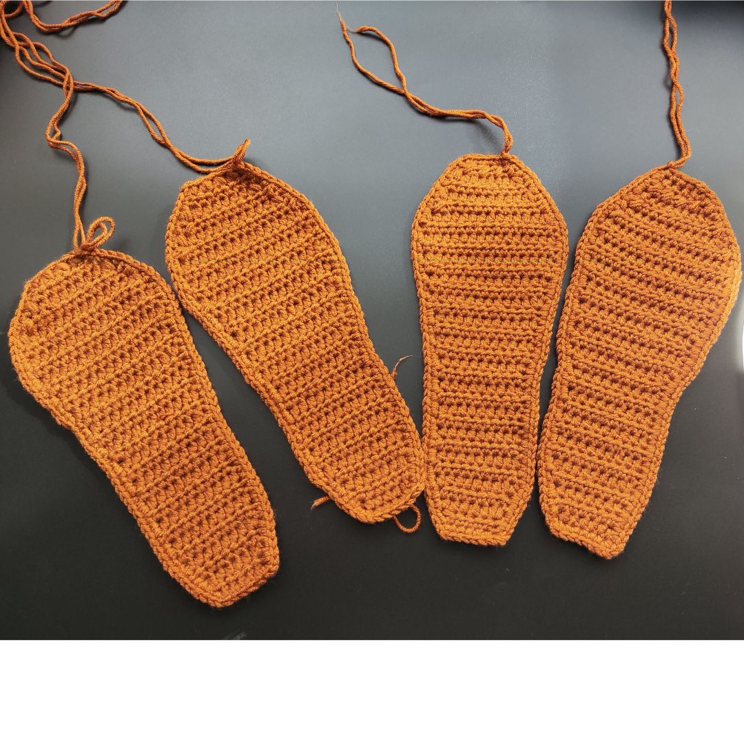 crochet slippers soles pattern in 11 different sizes with size chart to help you make yours