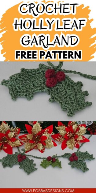 Easy crochet holly leaf free pattern - Fosbas Designs