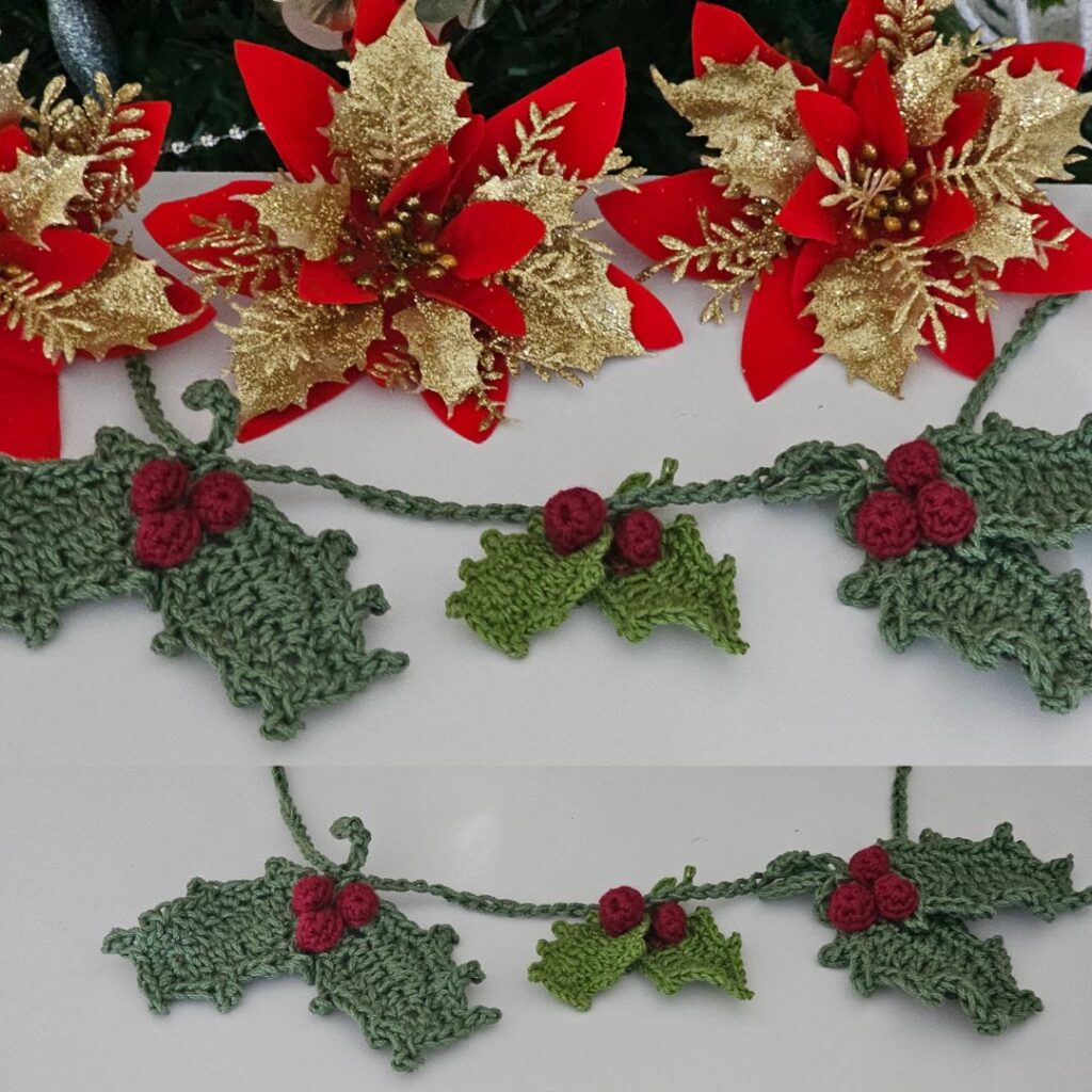 Simple and easy crochet holly leaf free pattern - As a garland