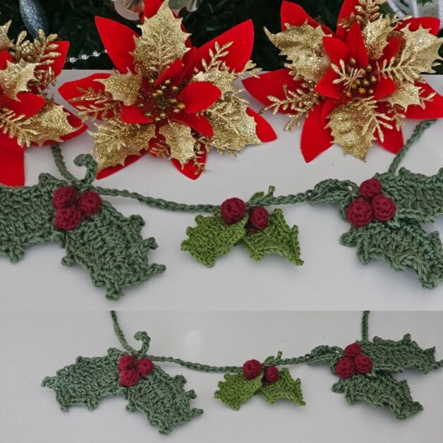 Easy crochet holly leaf free pattern - Fosbas Designs