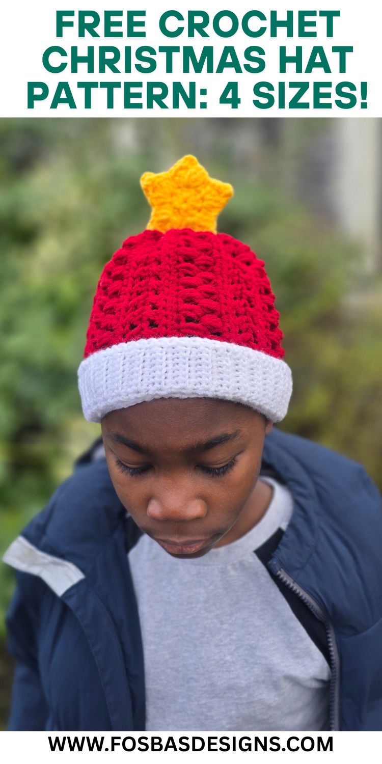 A cozy and colorful crochet Christmas hat worked in beginner-friendly rounds and finished with a bright crocheted star. Great for holiday photos, winter outfits, and gifting.