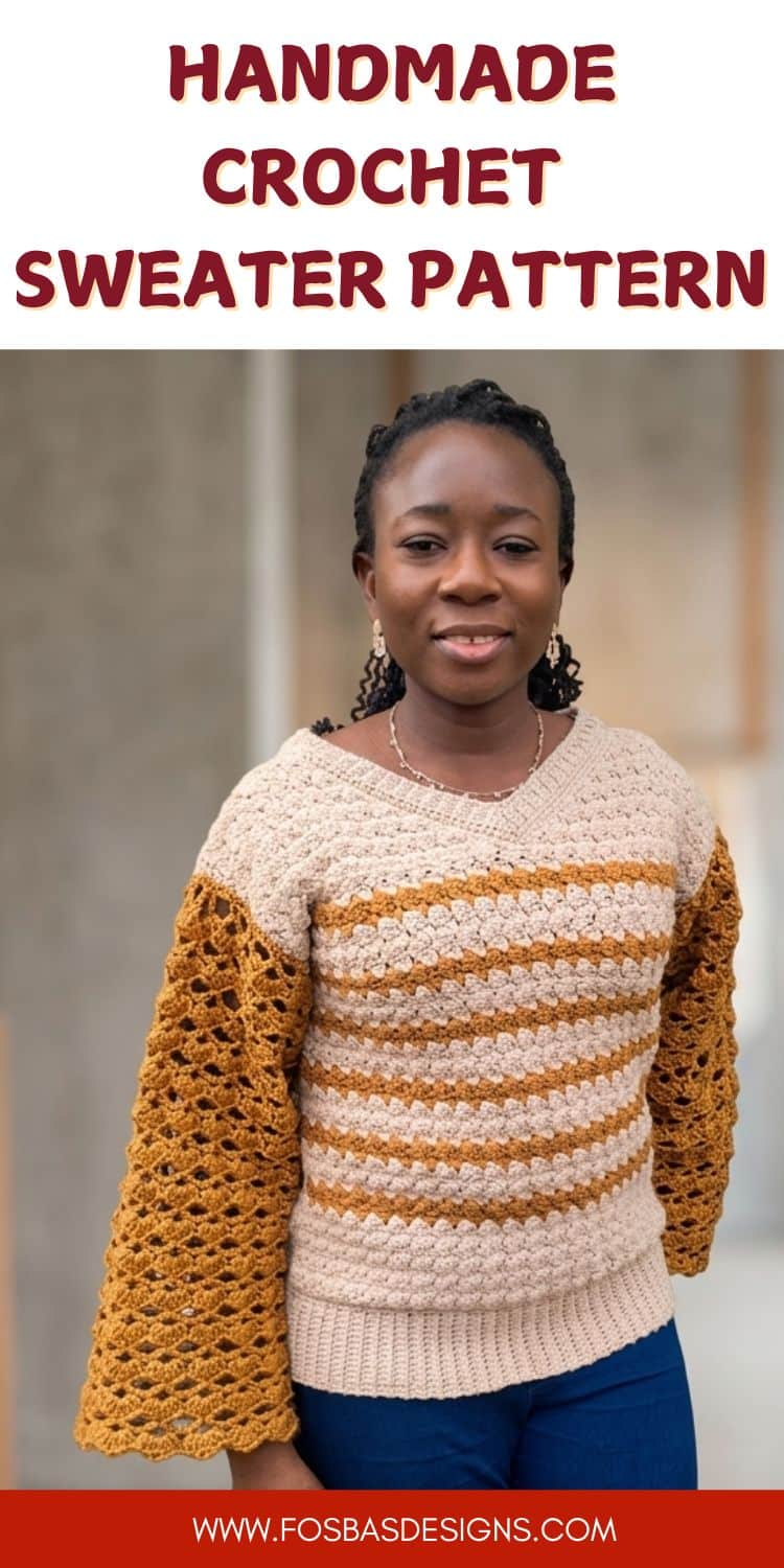 Crochet V Neck Sweater Free Pattern - Fosbas Designs