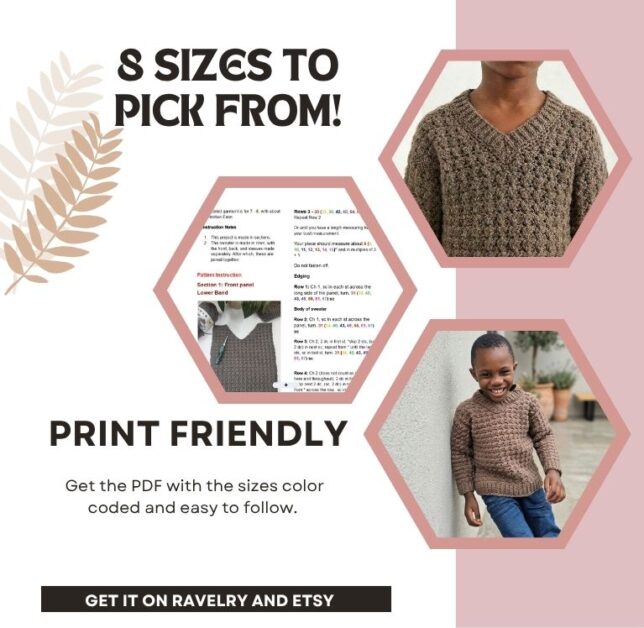 Modern Kids Crochet V Neck Sweater Pattern - Fosbas Designs